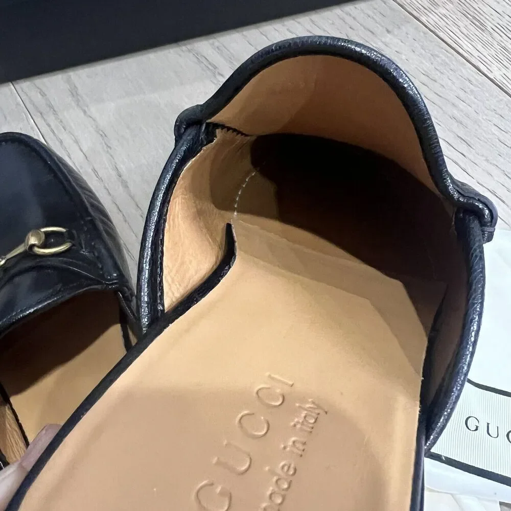 GUCCI Quentin Horsebit Mules Loafers Men's Open Roos Black Size 9 NEW